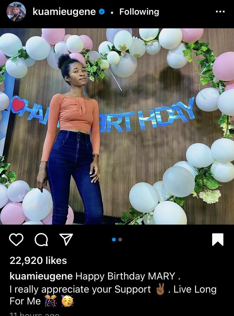Kuami Eugene celebrates his house-maid Mary's birthday by showing her his love. (photos)